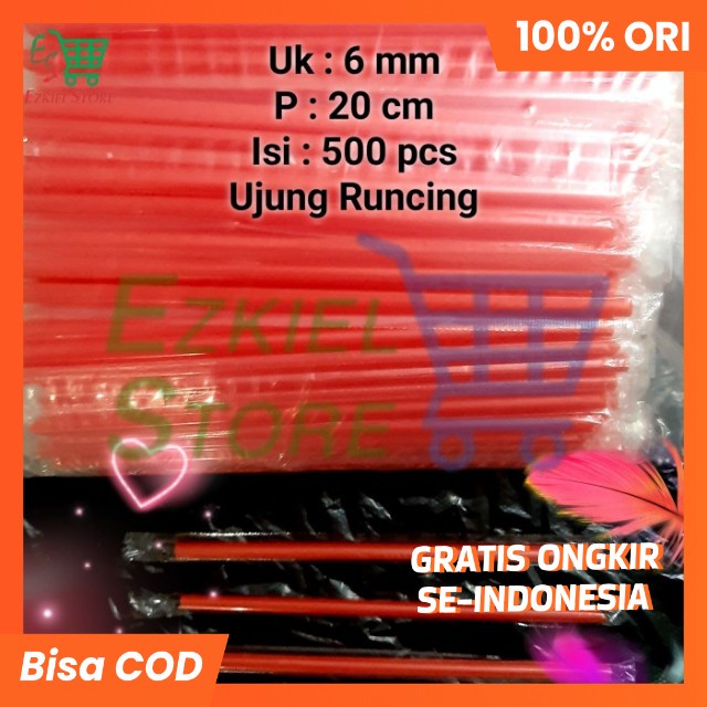 Sedotan Plastik Merah Runcing Steril 6mm isi 500pcs