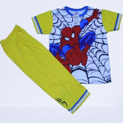 baju tidur anak laki laki spiderman lengan pendek celana panjang size 3-14 thn