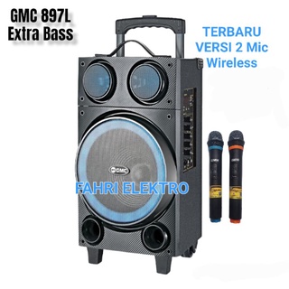 Speaker Aktif Portable GMC 897L Bluetooth Karaoke Super Bass 2 Mic Wireless Original GMC 897W