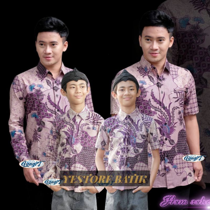 COD - Batik couple ayah anak laki-laki kekinian motif sekarjagad ungu - Bisa pisah.