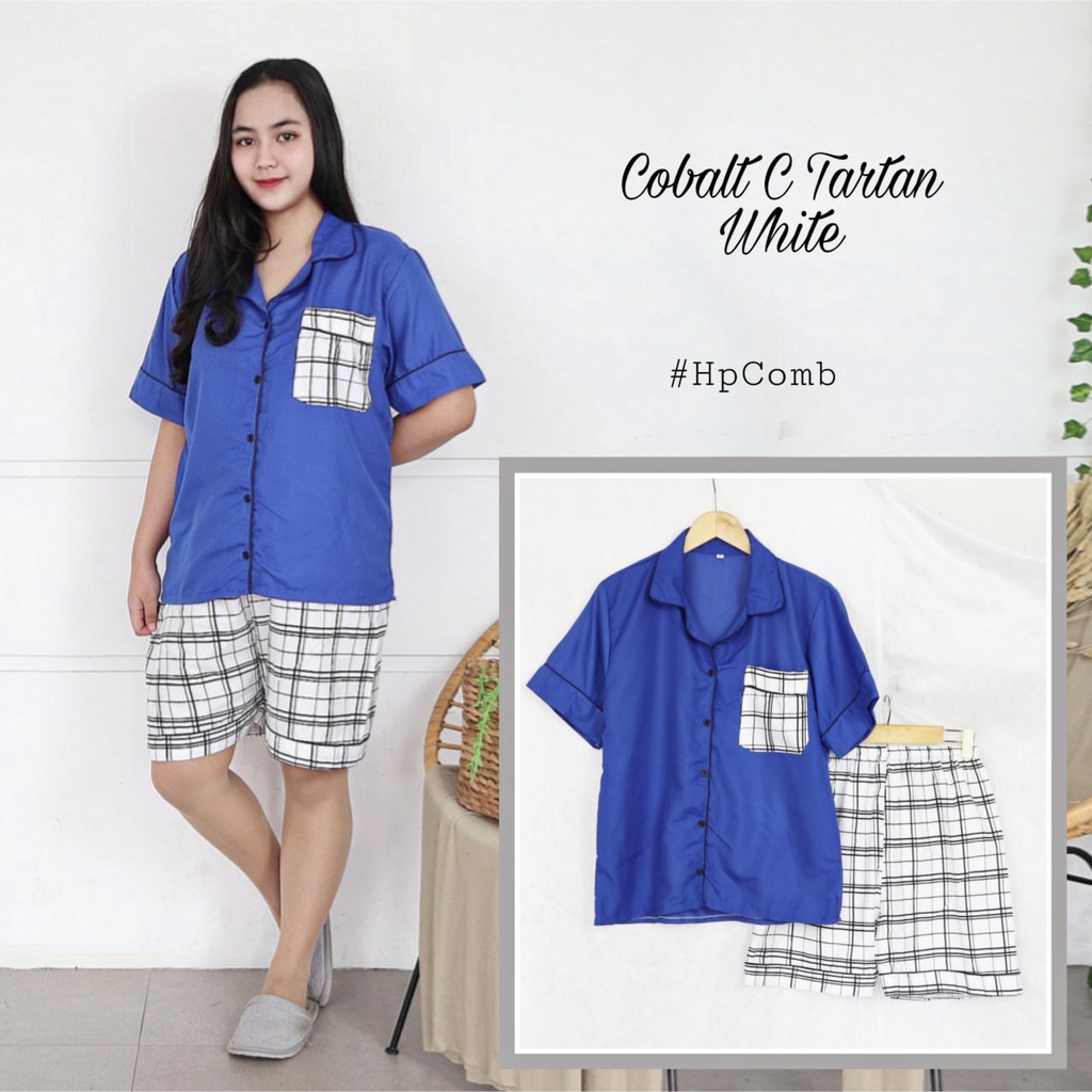 IZANY Piyama Dewasa Hotpant Combina Allsize / HP  Combina Saten Apple LD 100-010 TARTAN WHITE G B