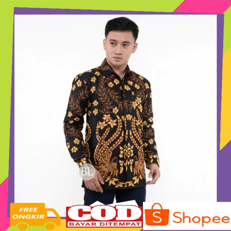 Kemeja Batik Pria Batik Kondangan Kemeja Modern Motif Wulu Kuning