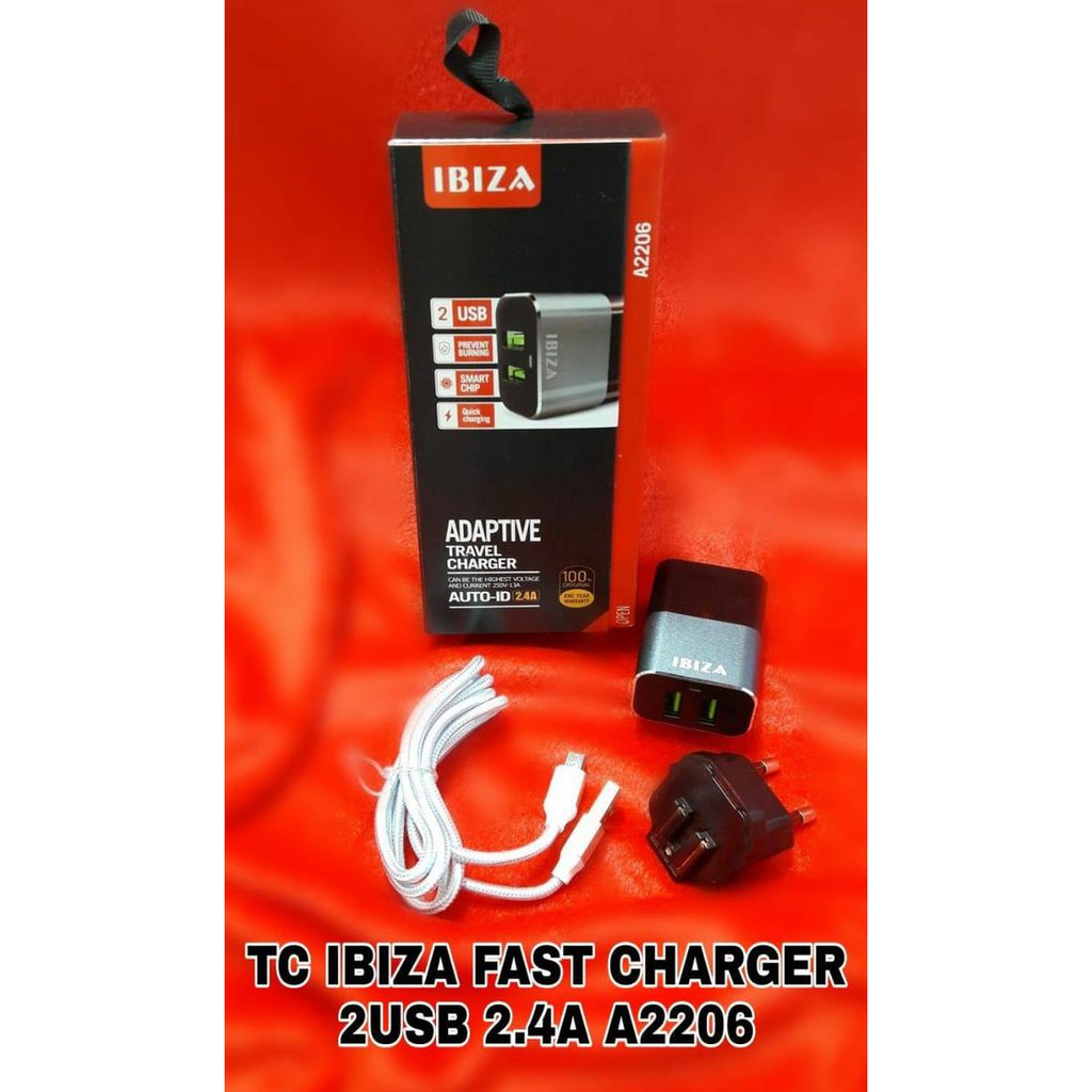 Charger tc premium ibiza a2206 2 usb 2,4 a + kabel micro usb android.