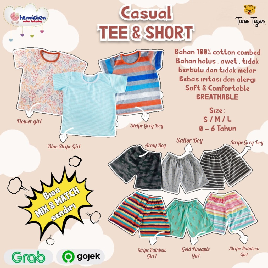 PROMO 7.7 TWIN TIGER CASUAL TEE CASUAL SHORT KAOS ANAK CELANA PENDEK ANAK