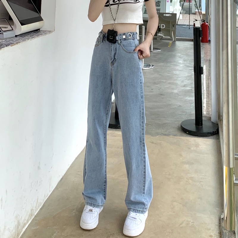 korean style new loose straight celana jeans panjang wanita