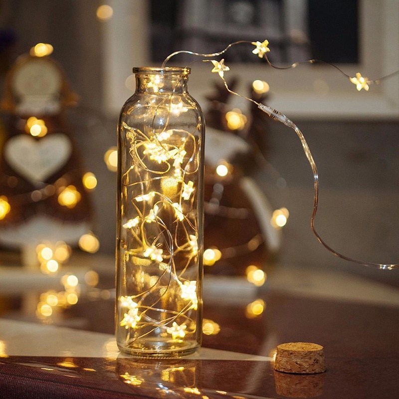 Fairylight Lampu String LED 2M Bentuk Bintang Dengan Kotak Baterai Untuk Dekorasi Natal