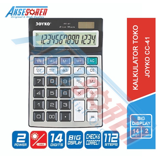 

Kalkulator 14 Digit Joyko [CC-41] Check Correct / Kalkulator Dagang / Kalkulator Besar / Kalkulator Jualan / Peralatan Sekolah / Kalkulator Murah Bagus / Alat Hitung / Kalkulator 14 Digit / Kalkulator Joyko Original / Calculator Kantor