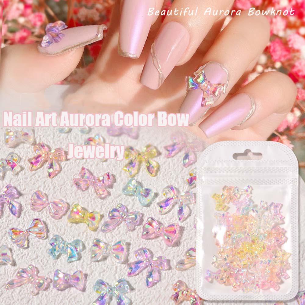 Mxbeauty 3D Dekorasi Nail Art Semi Transparan Halus Aurora Ikatan Simpul Manicure Accessoires Sparkling DIY Alat Kecantikan Kuku