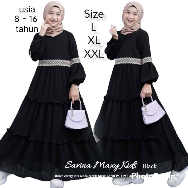 INVINOV - Baju gamis anak dan tanggung usia 8-16 tahun bahan ceruty bebidol mix renda full puring