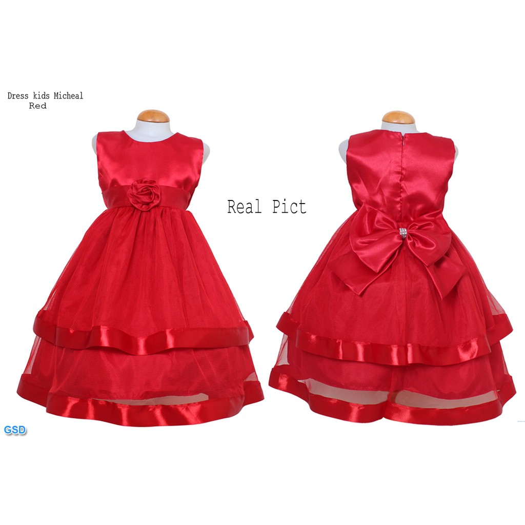Dress Kids Michel 323/ Baju pesta Anak Saten/Baju Anak Tanpa Lengan/Baju Jalan Anak Kecil