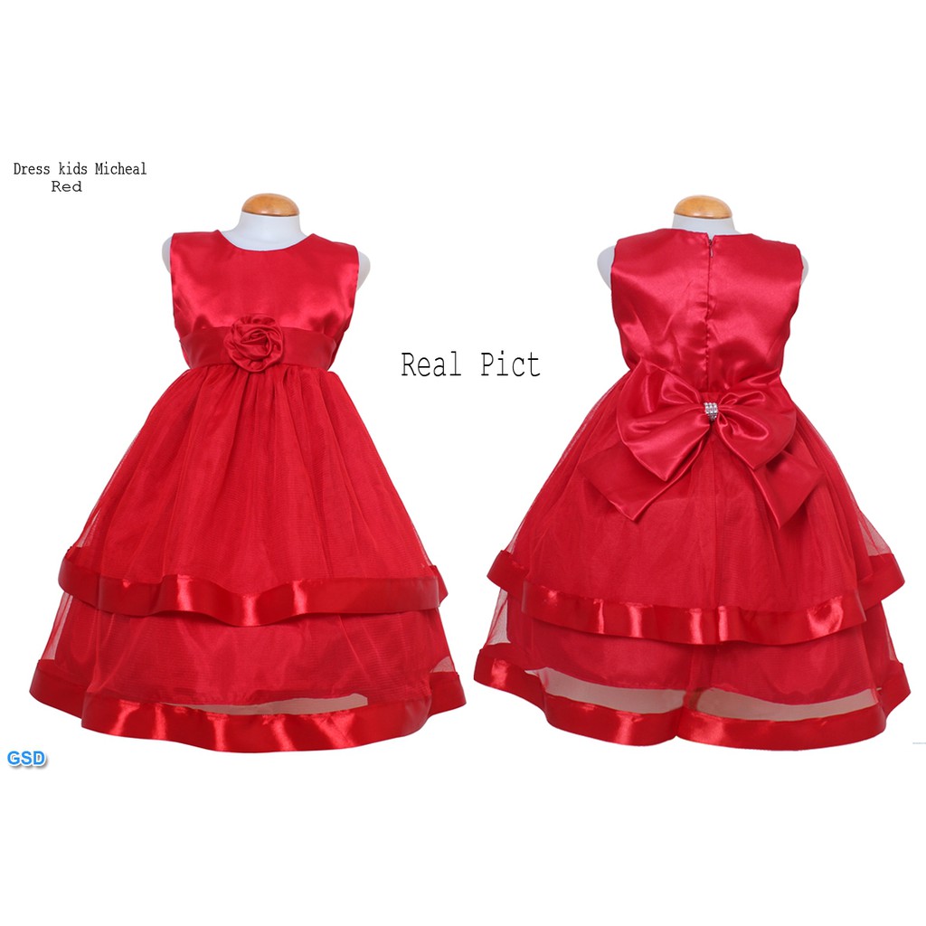 Dress Kid Michel 323/Dress Anak Motif Pita 2lapis/Baju Terusan Anak/Gaun Pesta Anak/Midi Dress Murah