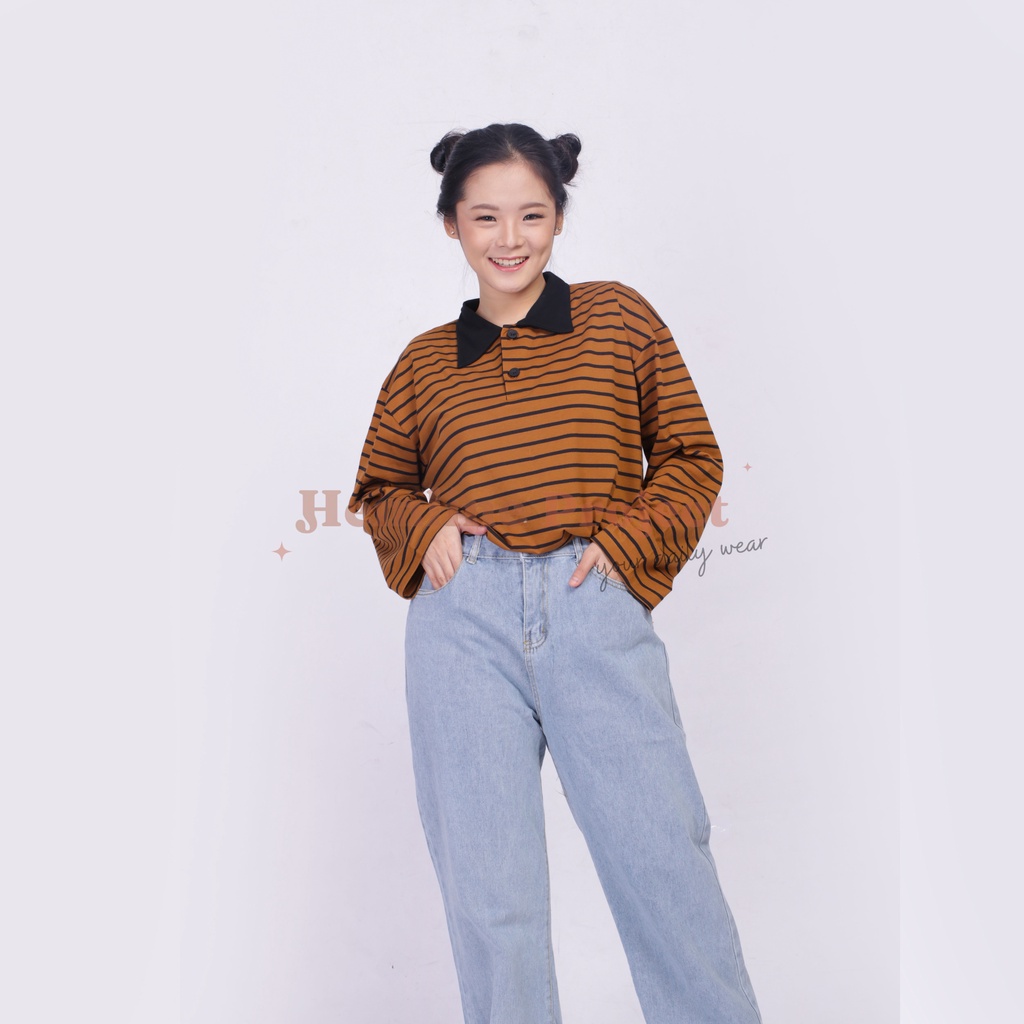 Hara Brown Oversized Stripe Top