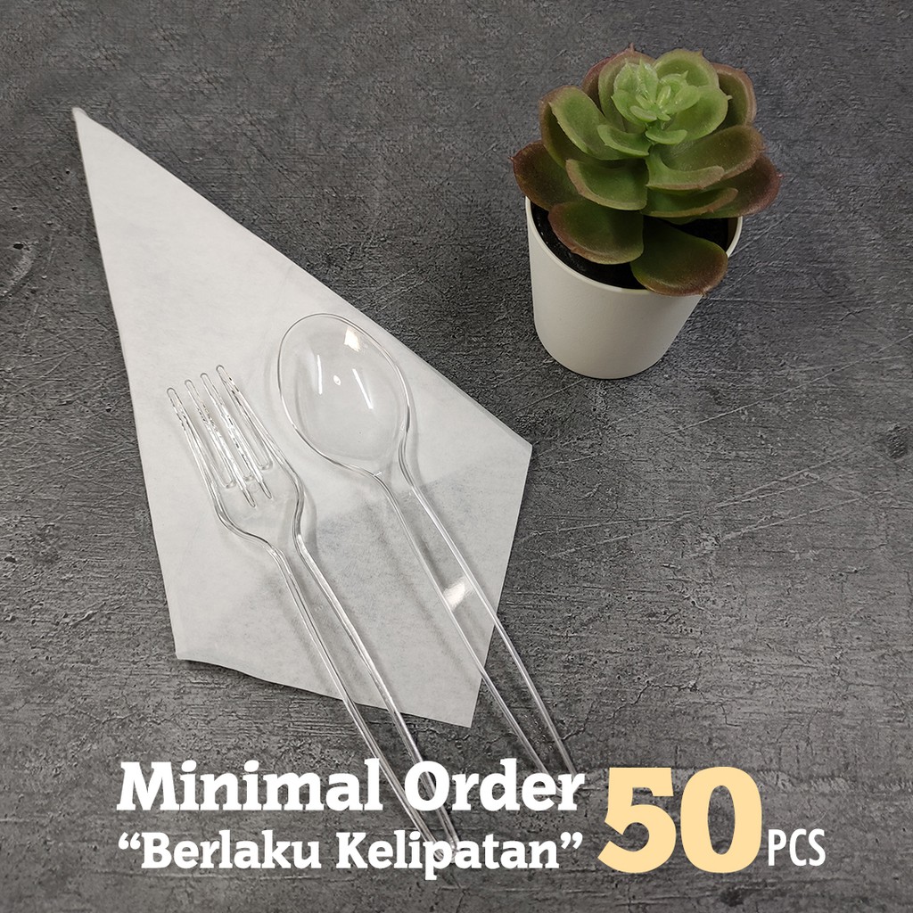 Set Sendok + Garpu + Tissue / Set Sendok Garpu Plastik Bening / Sendok Set Bandung