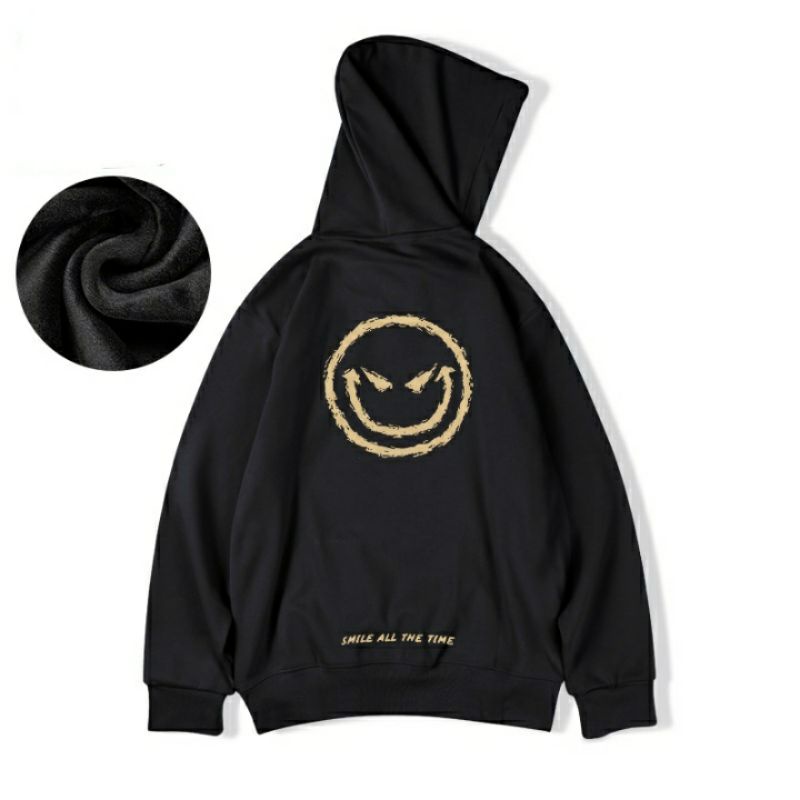 Hoodie Harajuku SMILE ALL THE TIME (S - 6XL) Jaket Jumper Hip Hop Korean Style Bigsize Unisex Jumbo Hitam Merah Putih