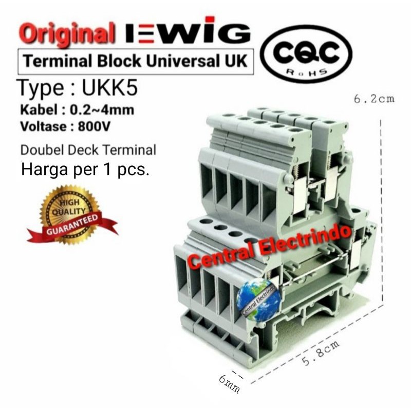 Terminal Block UKK5 (0.2~4mm) 800V Doubel Deck Terminal Din Rail EWIG.