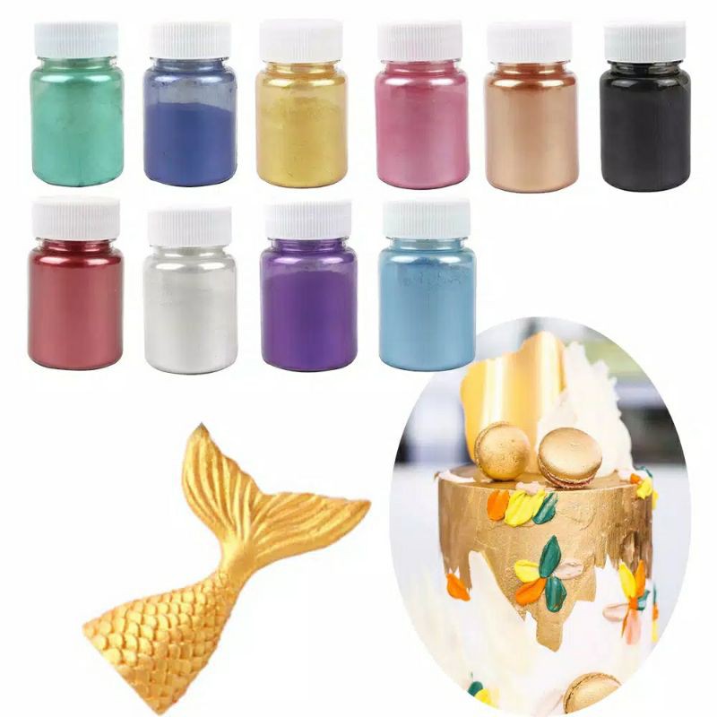 Lustre dust 30gr edible gold serbuk emas food grade alas adonan sagu fondant spuit 1M paket dekorasi