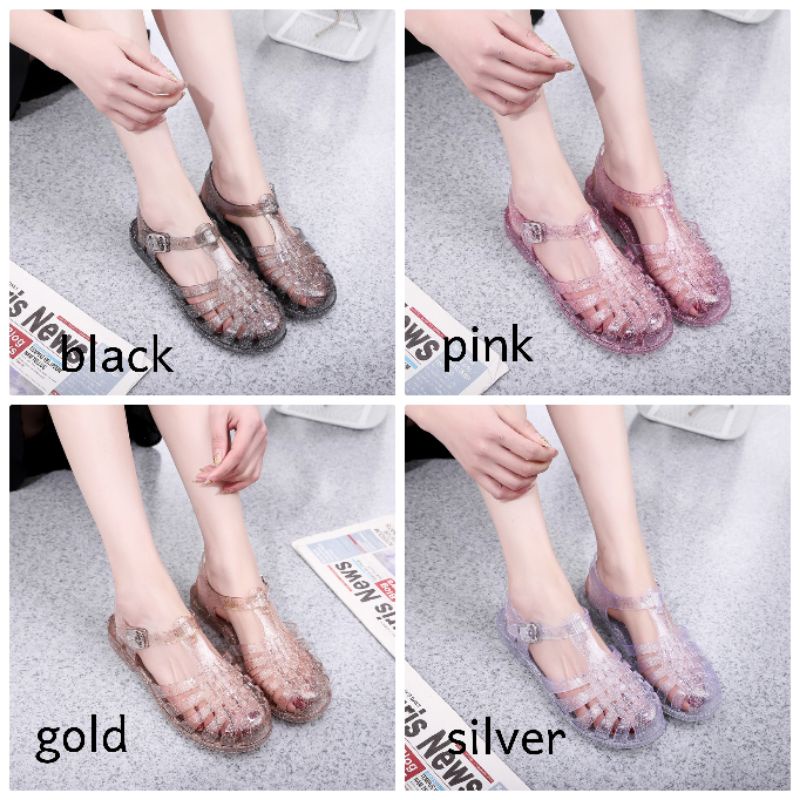 MeishaAge jelly transparant gliter moms and kids/meisha jelly shoes dewasa/sandal jelly wanita/sandal karet anti slip/sandal kekinian korea/jelly shoes import/sepatu sandal slippers