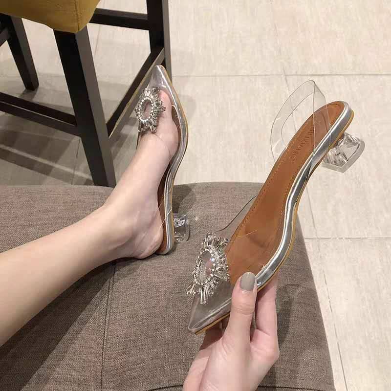 SEPATU WANITA AMINA MUADDI AMS07 TRANSPARANT GLASS HEEL  PREMIUM IMPORT