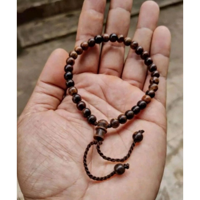 Gelang tasbih gaharu asli 5mm 33 butir gelang kayu gaharu gelang tasbih 33 butir gelang tali serut