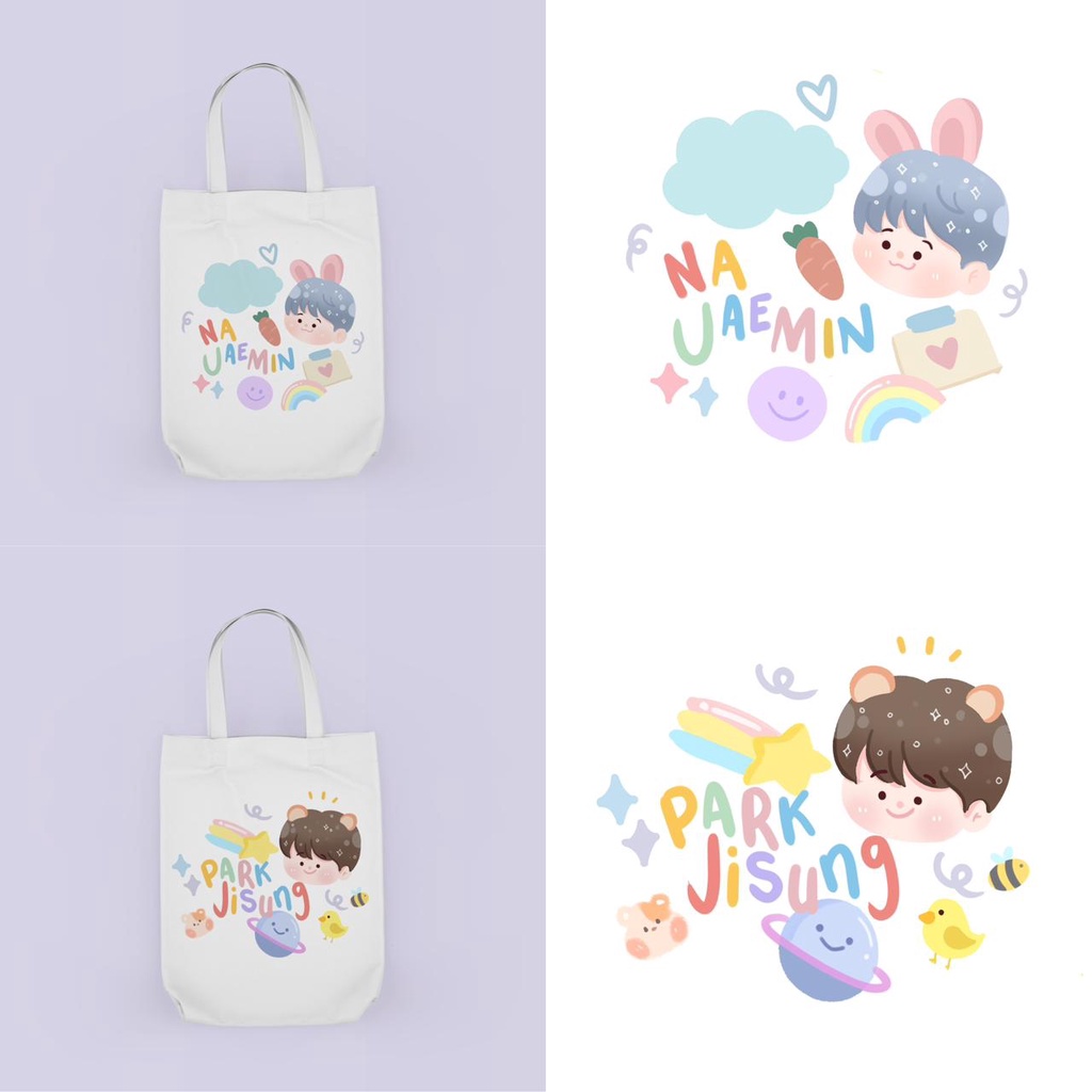 Tas Serut atau String Bag dan Tote Bag Bergambar Cute Doodle Member NCT Dream &amp; NCT 127/SM Entertaiment