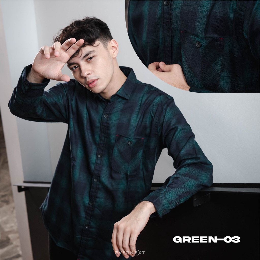 Kemeja Flannel Pria Lengan Panjang  Casual Green Flannel Pria Terbaru