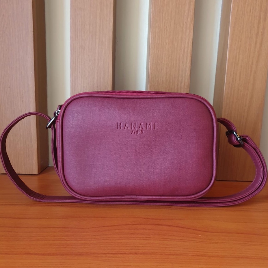 TAS SELEMPANG WANITA 2 RESLETING KULIT MAROON HANAMI MALONA TA060M2 SLING BAG MURAH ABG FASHION KORE