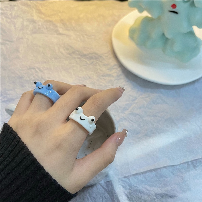 4pcs / Set Cincin Bentuk Katak Warna-Warni Untuk Wanita