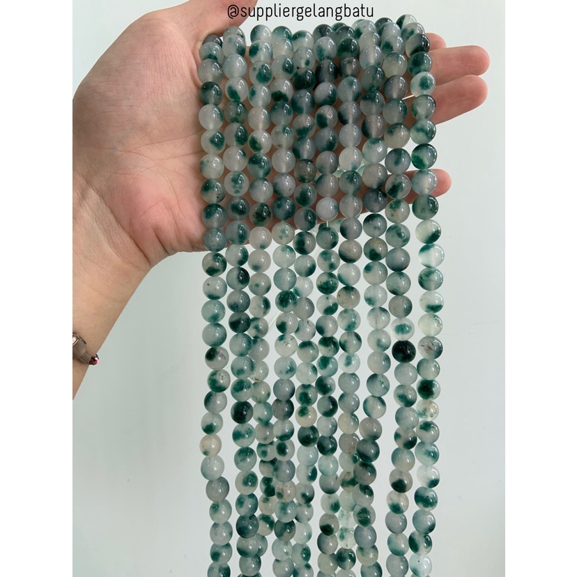 batu GIOK CINA 10mm JADE UKIR bahan gelang kalung NATURAL green akik bahan kalung gelang kerajinan tangan craft manik