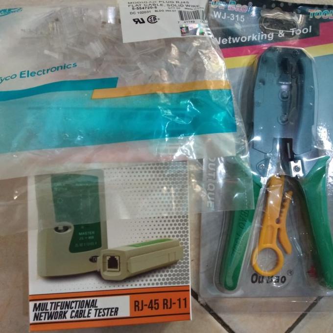 Paket Crimping Tool RJ45 AMP 1 pack Lan Tester Paket Belajar 3 in 1 Termurah