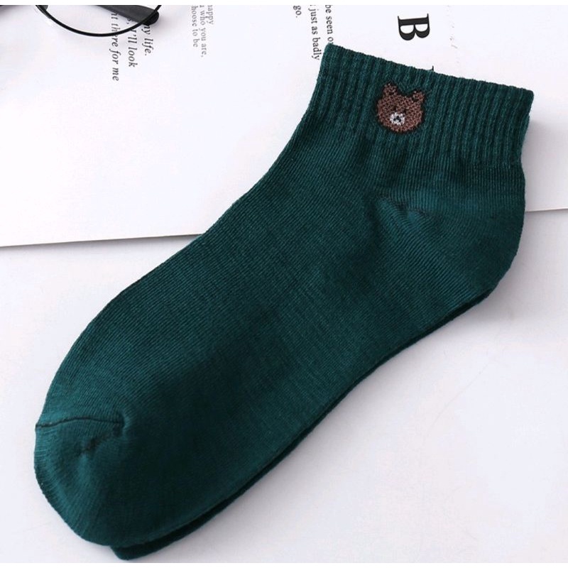 [ COD ] KAOS KAKI BROWN FASHION WANITA - KAOS KAKI ANKLE MOTIF BERUANG LUCU / KAOS KAKI PENDEK CEWEK-Army