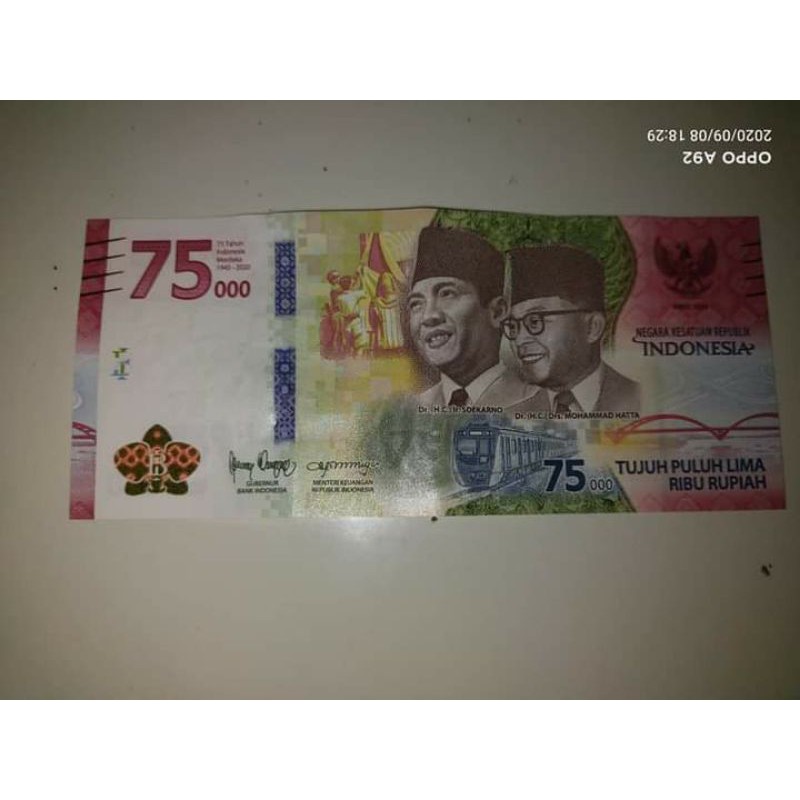Pecahan Uang 75 ribu Original 100% Bank Indonesia Garansi