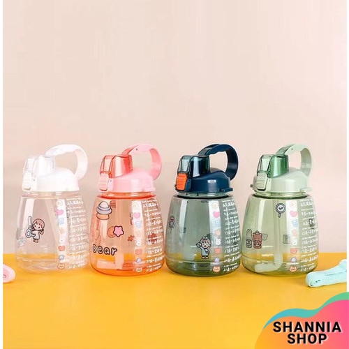 H487-2 Botol Minum Anak 1300ml Big Belly Cup Handle Children''s Cup Bottle + DIY Sticker dan Tali Kapasitas Besar