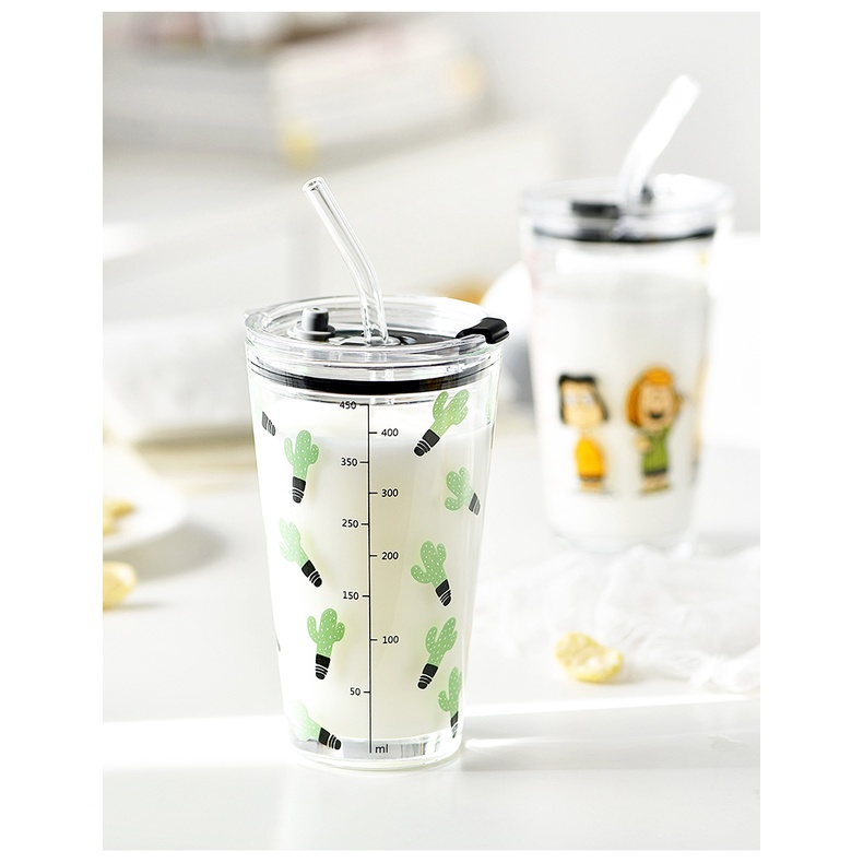 Gelas kaca * tumbler * Gelas ukur * Gelas Gambar lucu KAKTUS 450ml