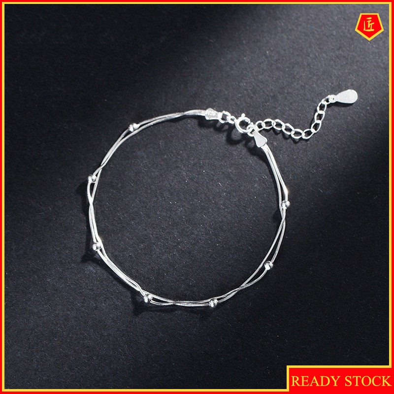 [Ready Stock]Women's Simple Silver Multi-Layer Small Beads Bracelet