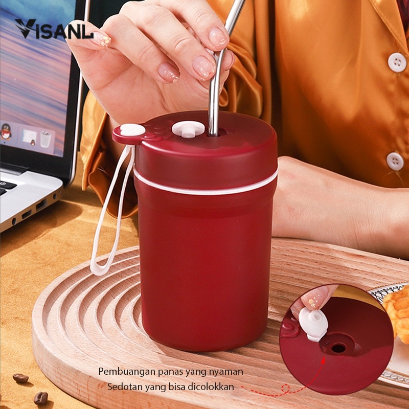 Mangkok sup Free Sendok 330ml Cangkir sup Anti Tumpah Portable Panci sup BPA FREE VS-44