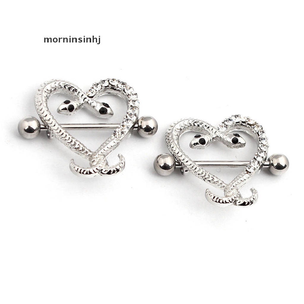 Mornin 1 / 2Pcs Anting Tindik Puting Bentuk Ular / Hati Kristal Sexy Untuk Wanita