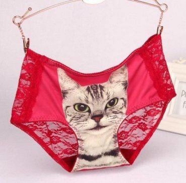 Celana dalam panties panty cd motif kucing kitten pussy 3d dengan sexy lace