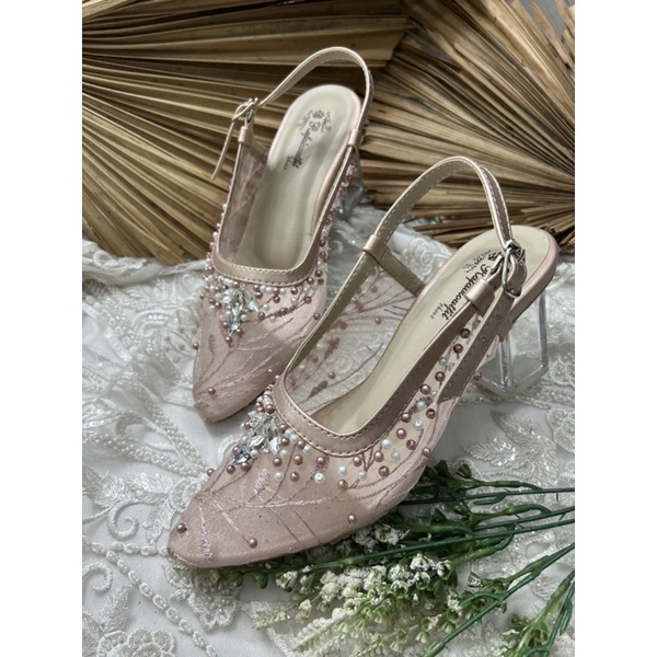 sepatu wanita pesta keisya rosegold 7cm kaca