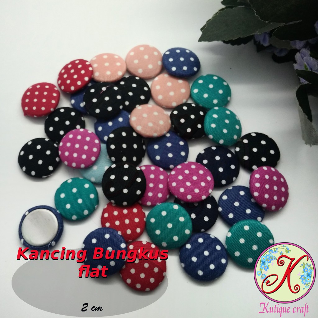 Kancing Bungkus Polka Flat 2cm per 100 pcs