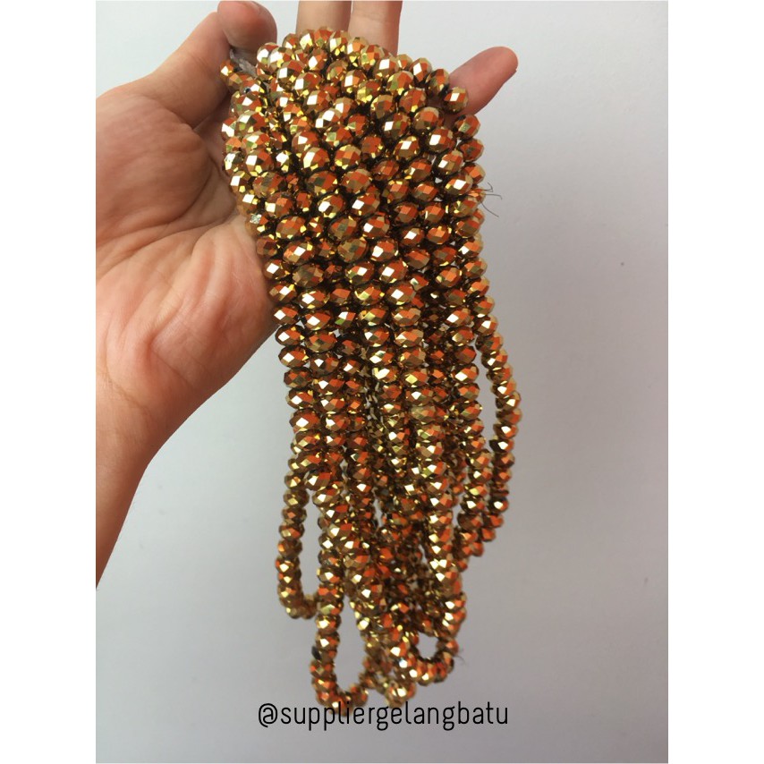 Crystal Ceko Doff 8mm GOLD METALIK aksesori beads manik donat rondelle kristal fashion cewek wanita