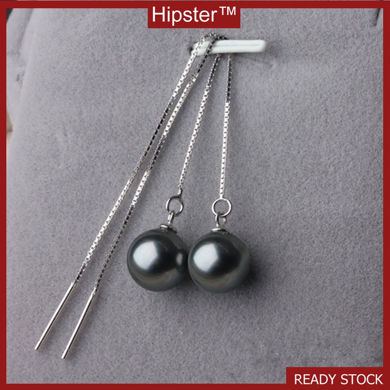 New Tassel Long Natural Freshwater Black Pearl Hanging Earrings