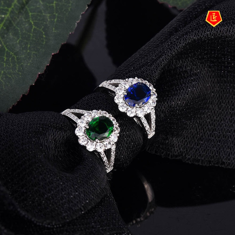 [Ready Stock]New Inlaid Sapphire Ring Luxury Temperament Emerald