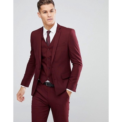 SETELAN BLAZER FORMAL PRIA SLIMFIT WARNA MAROON 5IN1 - TWIST SUPER MAROON FULL SUIT STYLE NIKAYU