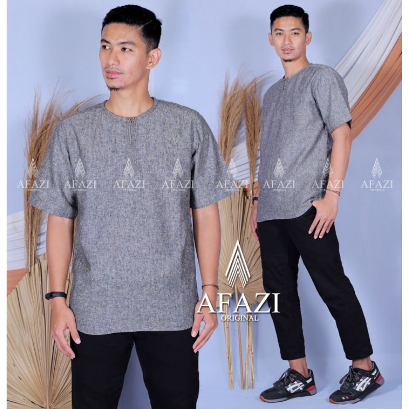 KOKO LENGAN PENDEK AFAZI KANCING BATOK KEMKO LINEN FASHION MUSLIM PRIA ORIGINAL SAGHU.ID BY AFAZI