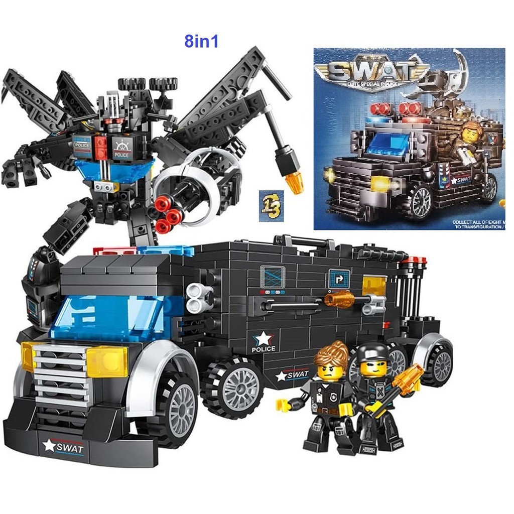 BRICK LEGO COMPATIBLE SWAT ELITE SPECIAL POLICE CAR ROBOT CHANGE 19 MODEL TSLI-X 420 Pcs MAINAN EDUK