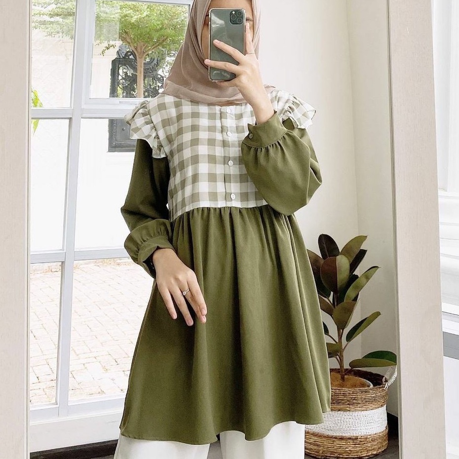 Tunik Atasan Wanita Muslim Mix Katun Kotak Premium Remaja All Size