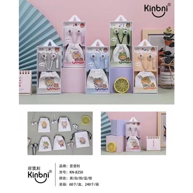 [ KN-8250 ] Set Headset Earphone LOVE CARTOON LUCU / Kain penyimpanan Earphone Karakter Lucu