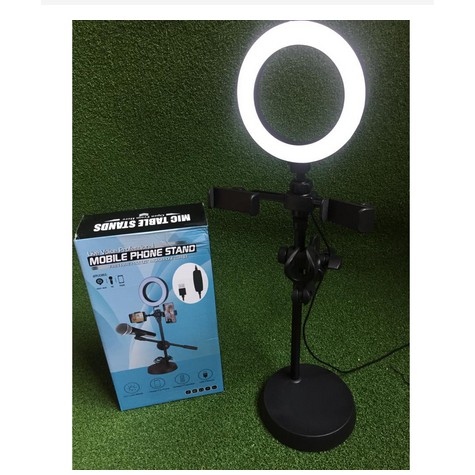 Lampu Selfie ring 3 in 1 ( 2 holder hp + holder mic ) MOBILE STAND PHONE HOLDER