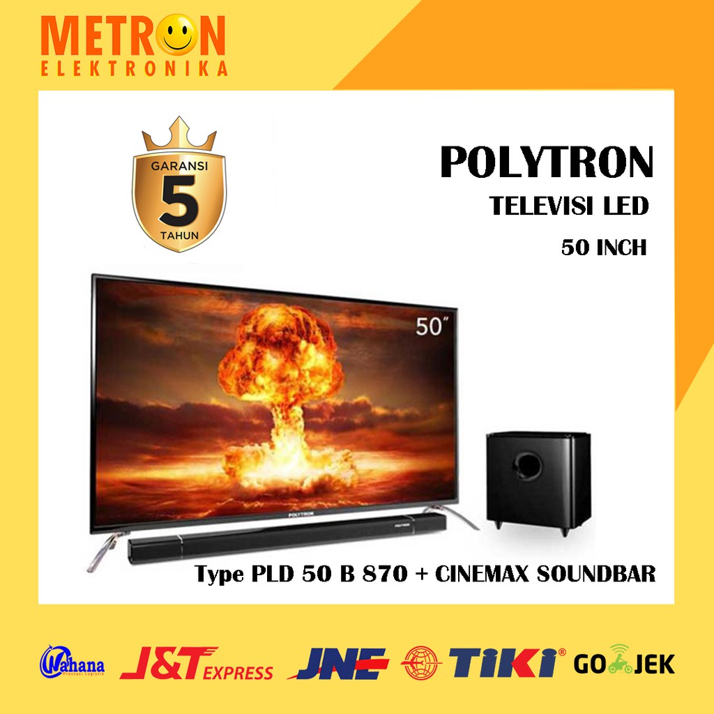 POLYTRON PLD 50 B 870 + CINEMAX SOUNDBAR / TV TELEVISI LED 50 IN INCH USB MOVIE + HDMI / PLD50B870