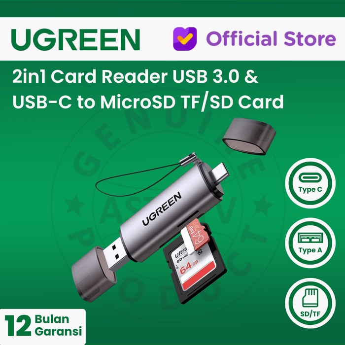 UGREEN Card Reader 2in1 USB 3.0 &amp; USB-C OTG - CM185